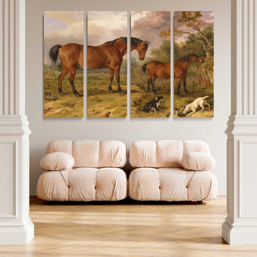 Horses and Dogs in a Pastoral Landscape canvas wall art in room setting 5
