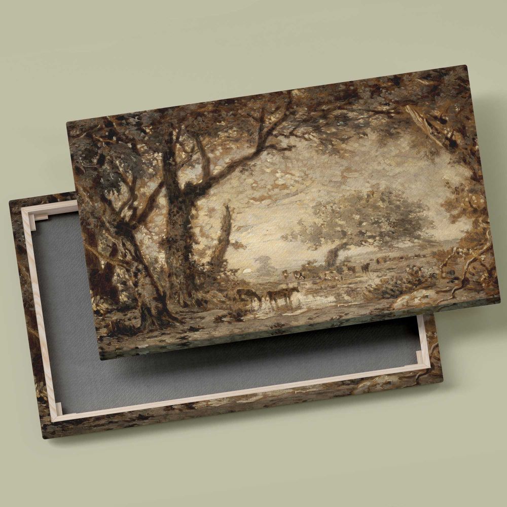 Sunset from the Forest of Fontainebleau canvas front and rear frame view