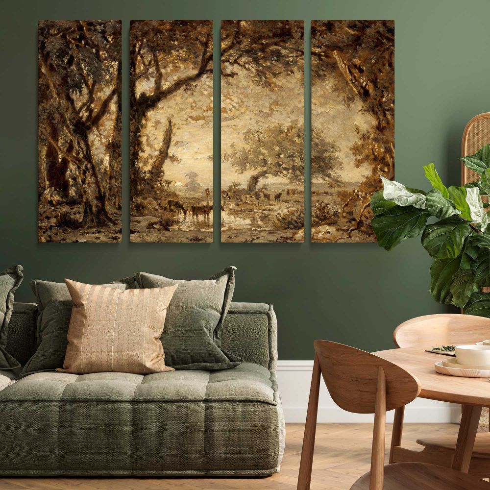 Sunset from the Forest of Fontainebleau canvas wall art in room setting 4