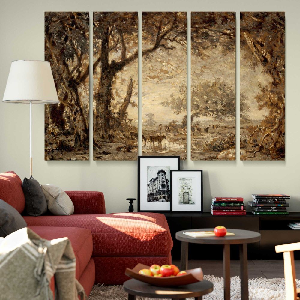 Sunset from the Forest of Fontainebleau canvas wall art in room setting 6