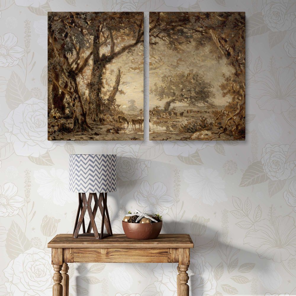 Sunset from the Forest of Fontainebleau canvas wall art in room setting 7