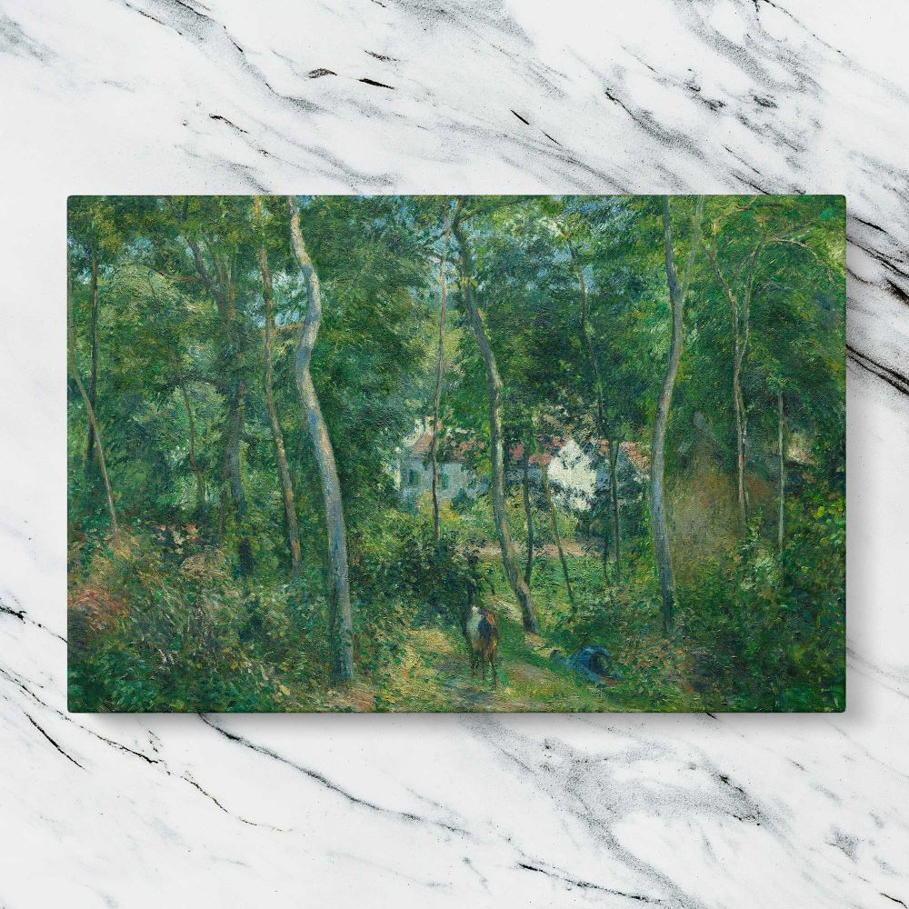 Edge of the Woods Near L Hermitage Pontoise canvas artwork displayed on a marble background
