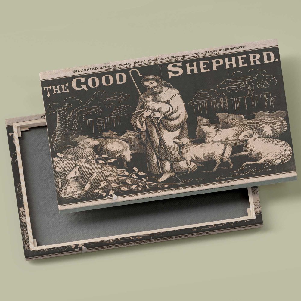 The Good Shepherd Vintage Christian Illustration canvas front and rear frame view
