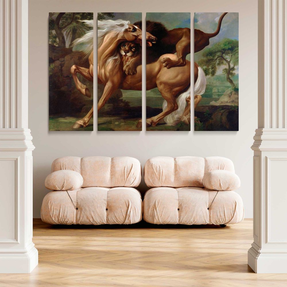 A Lion Attacking a Horse canvas wall art in room setting 5