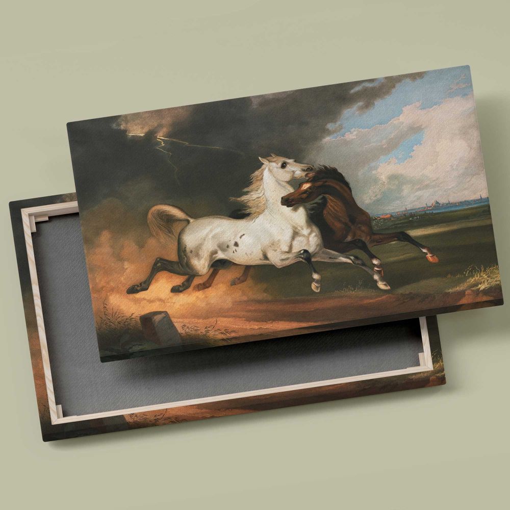 Horses beneath Storm Clouds canvas front and rear frame view