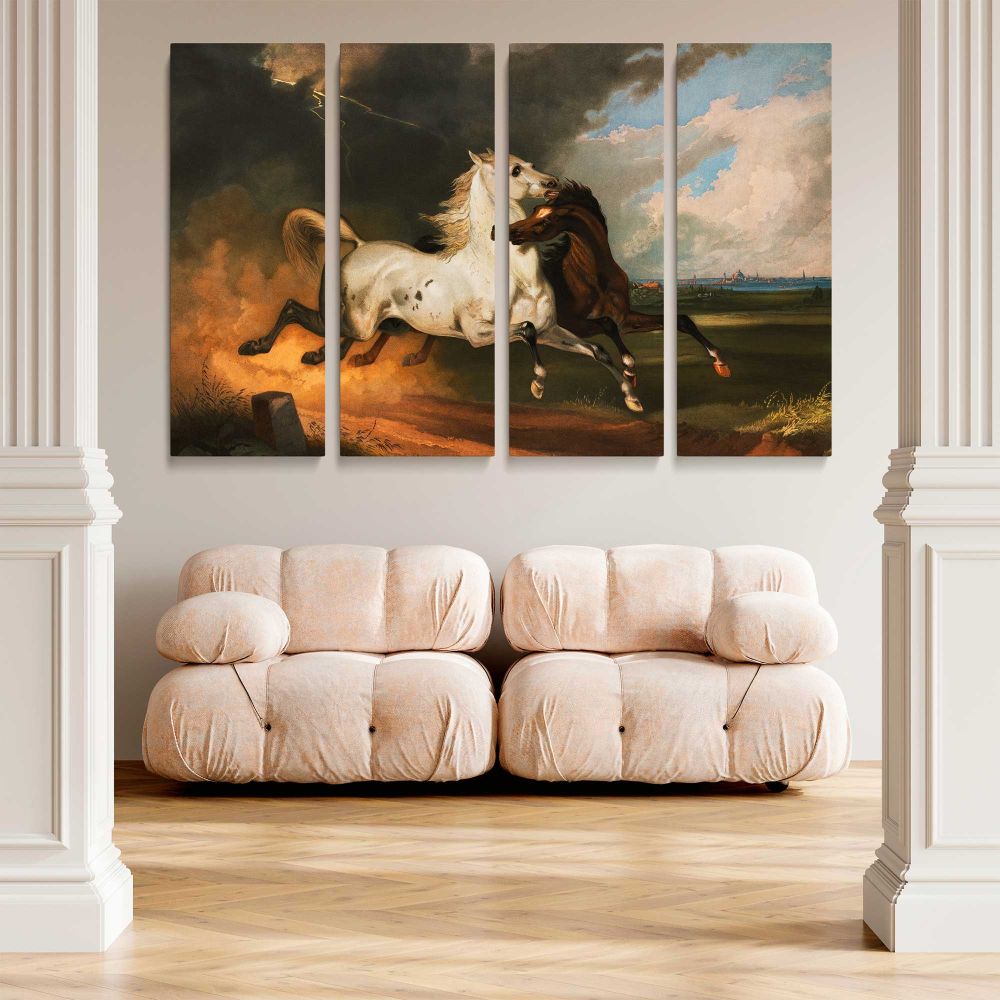 Horses beneath Storm Clouds canvas wall art in room setting 5