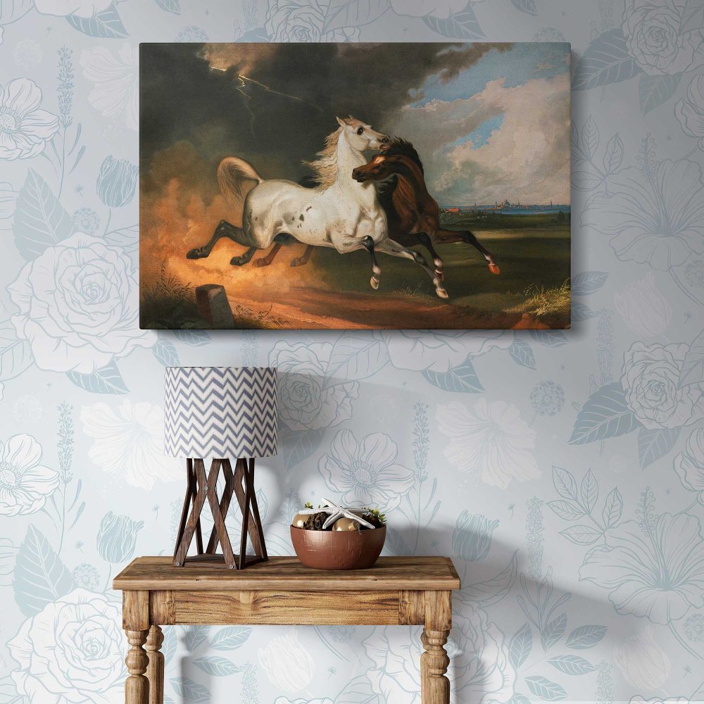 Horses beneath Storm Clouds canvas wall art in room setting 7