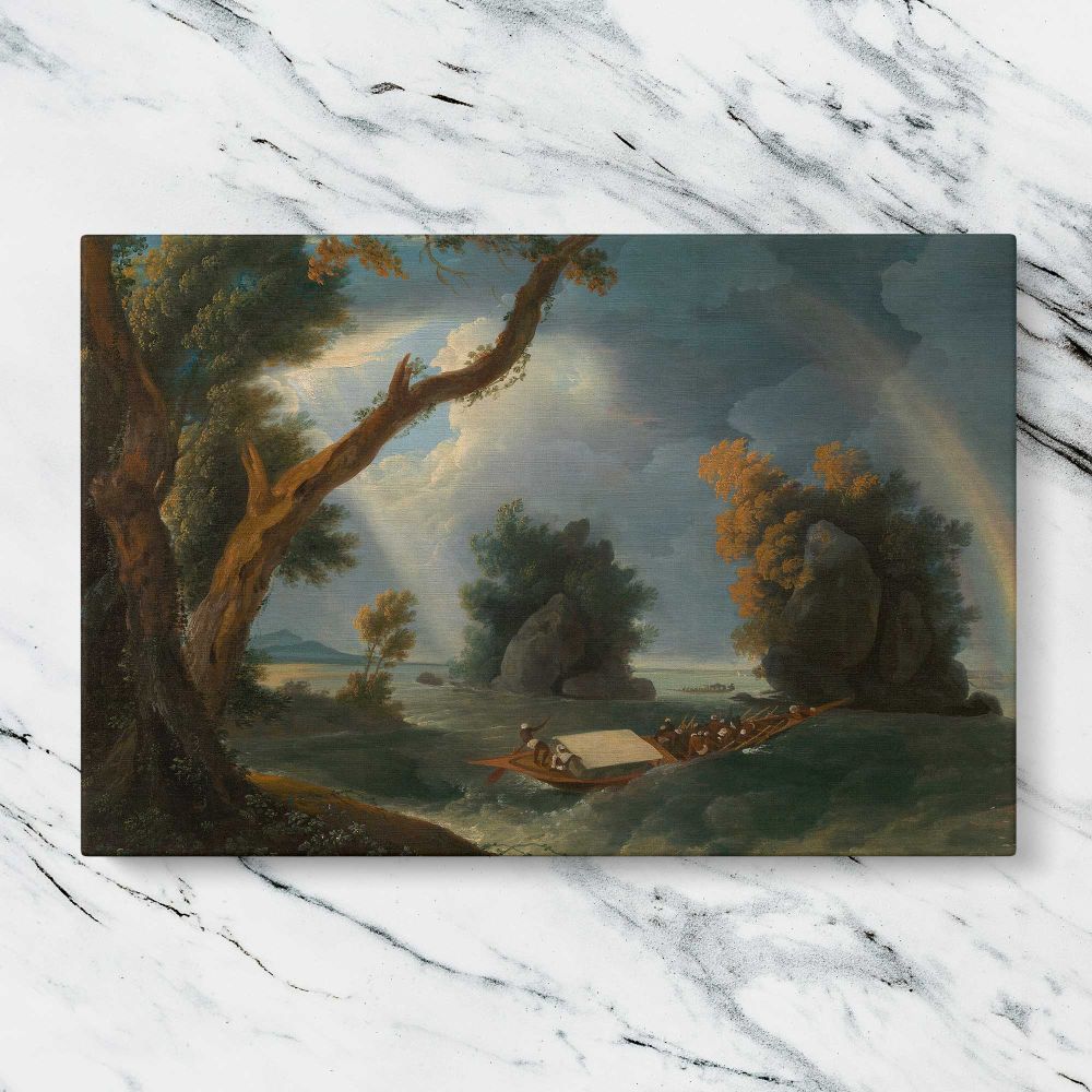 Storm on the Ganges with Mrs Hastings near the Col gon Rocks canvas artwork displayed on a marble background