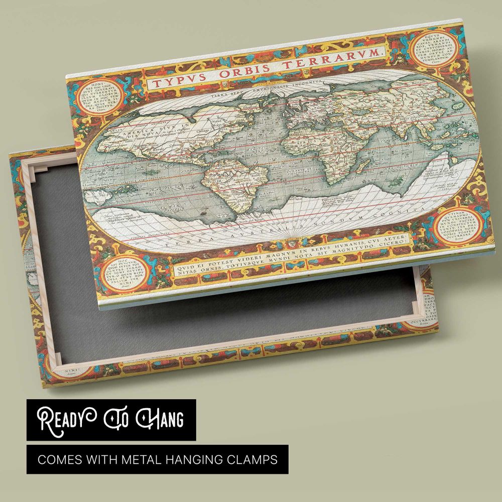 Typus Orbis Terrarum World Map canvas front and rear frame view