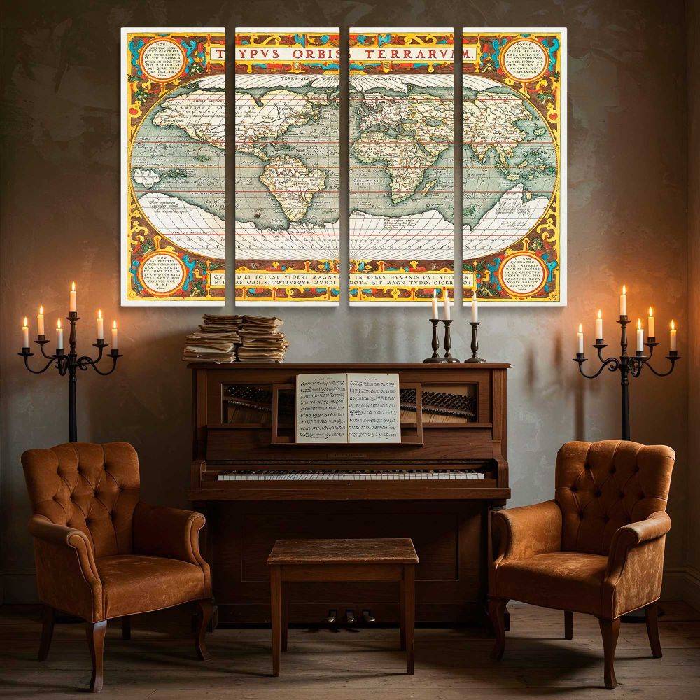 Typus Orbis Terrarum World Map canvas wall art in room setting 5