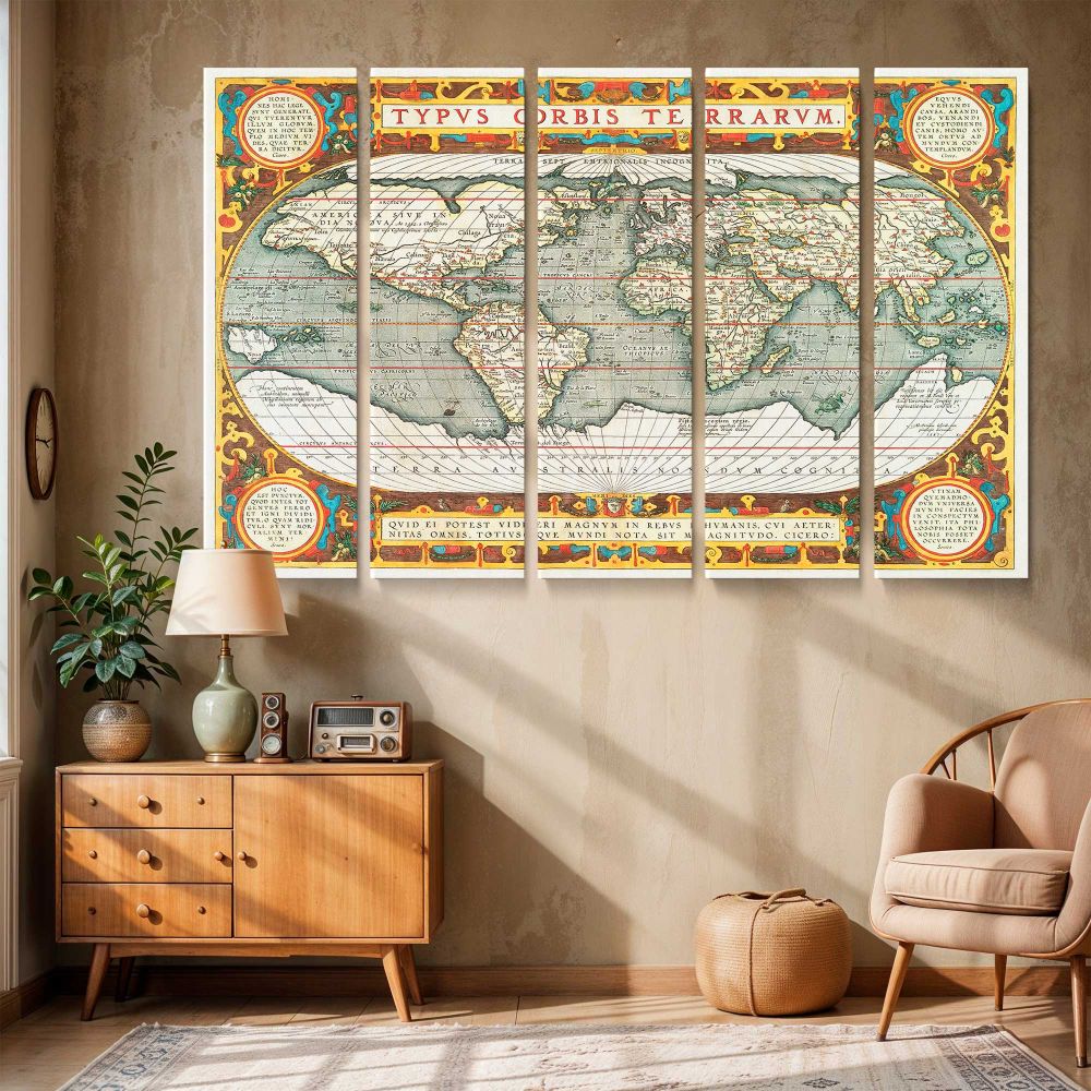 Typus Orbis Terrarum World Map canvas wall art in room setting 6
