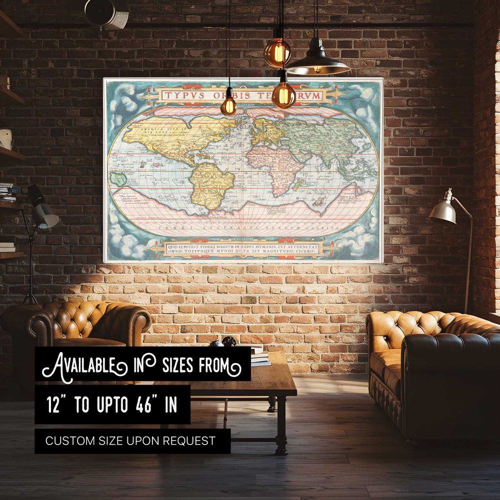 Theatrum Orbis Terrarum World Map canvas wall art in room setting 4