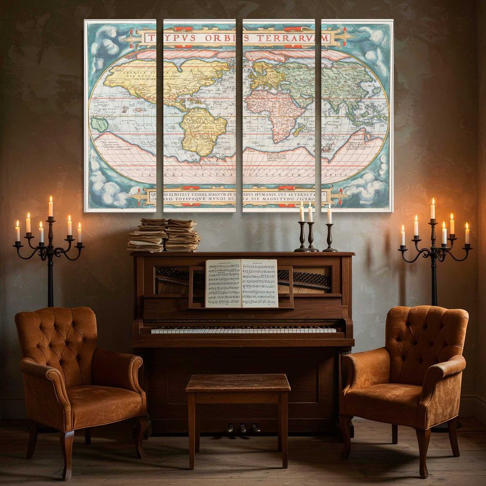 Theatrum Orbis Terrarum World Map canvas wall art in room setting 5