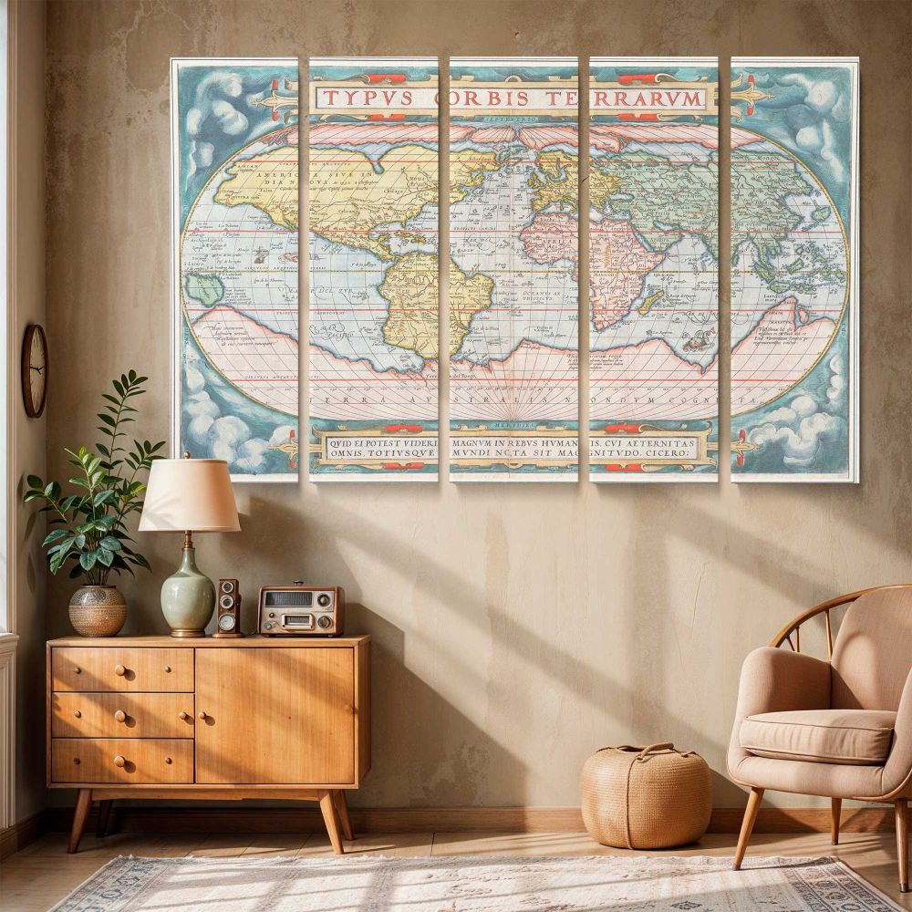 Theatrum Orbis Terrarum World Map canvas wall art in room setting 6