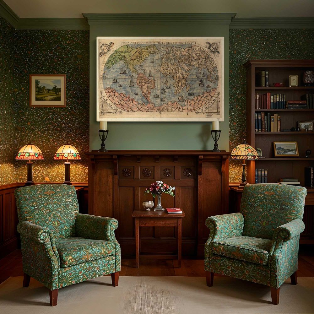 Antique World Map 1565 canvas wall art in room setting 7