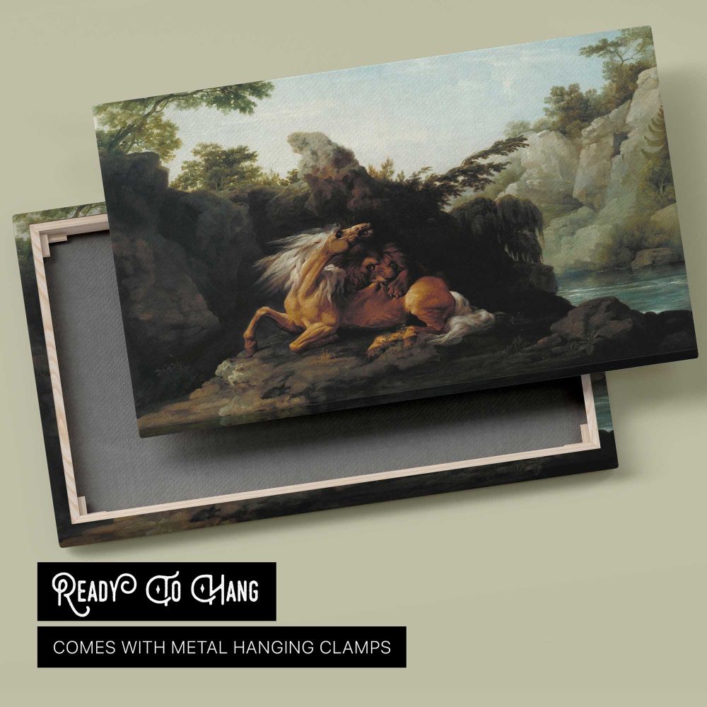 Horse Devoured by a Lion canvas front and rear frame view