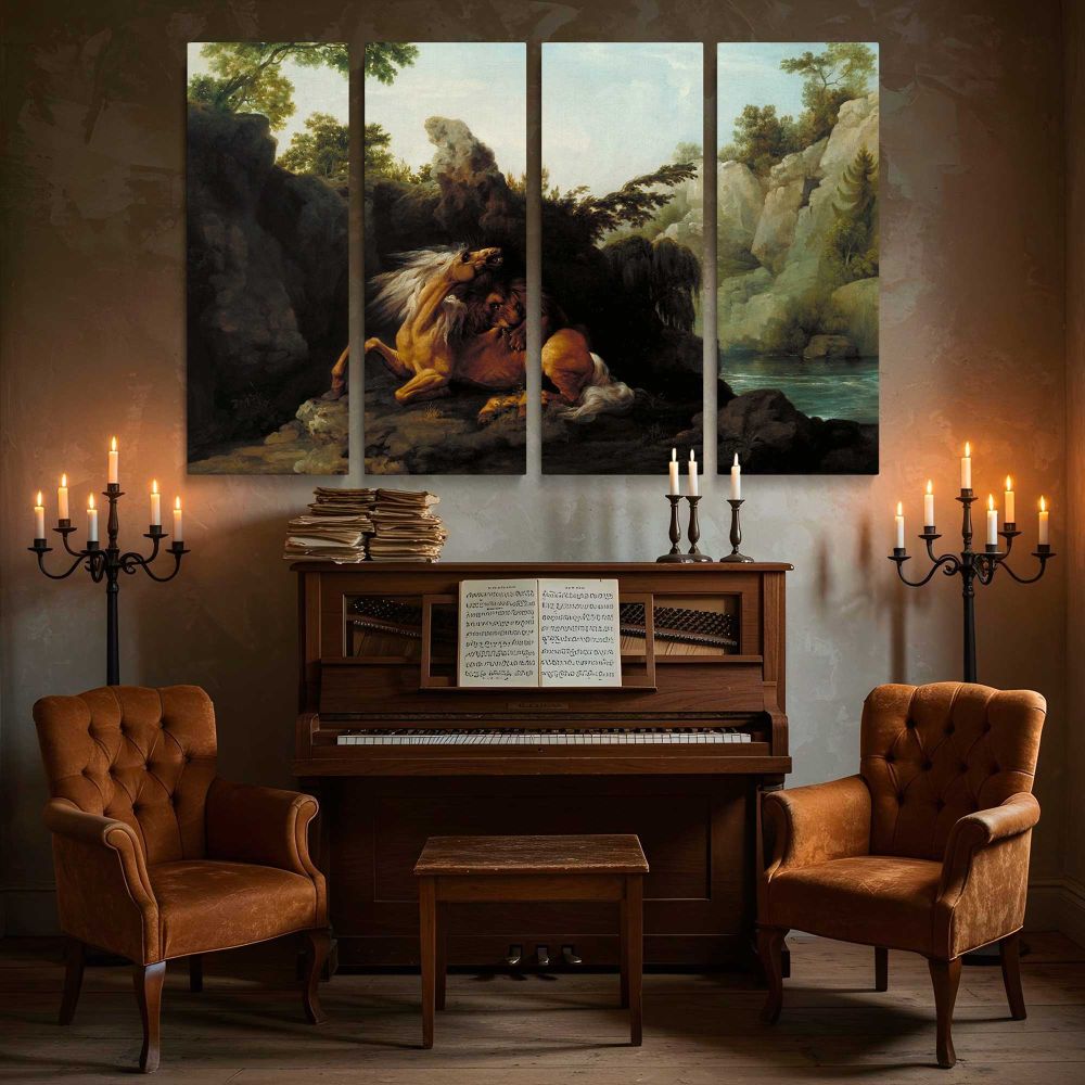 Horse Devoured by a Lion canvas wall art in room setting 5