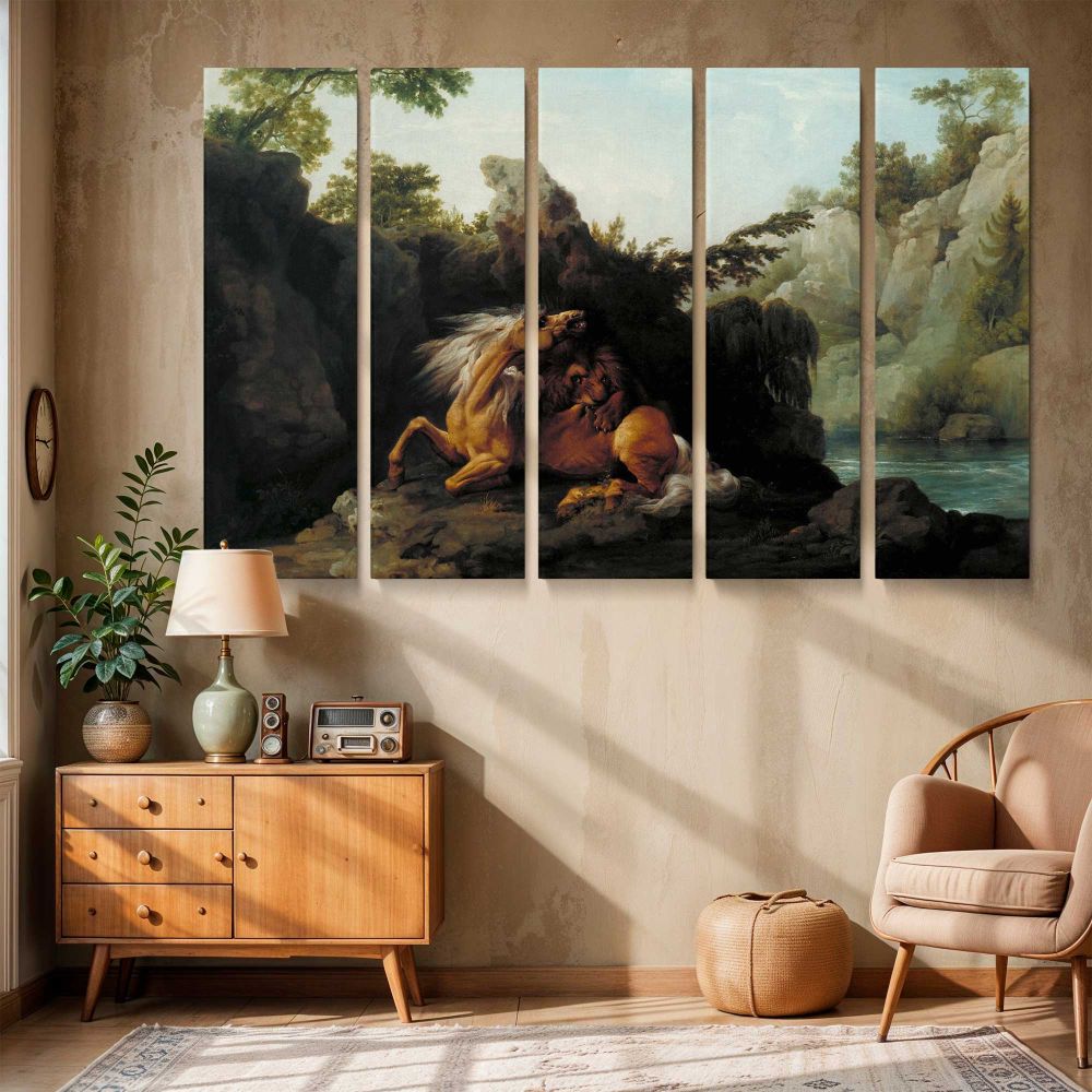 Horse Devoured by a Lion canvas wall art in room setting 6