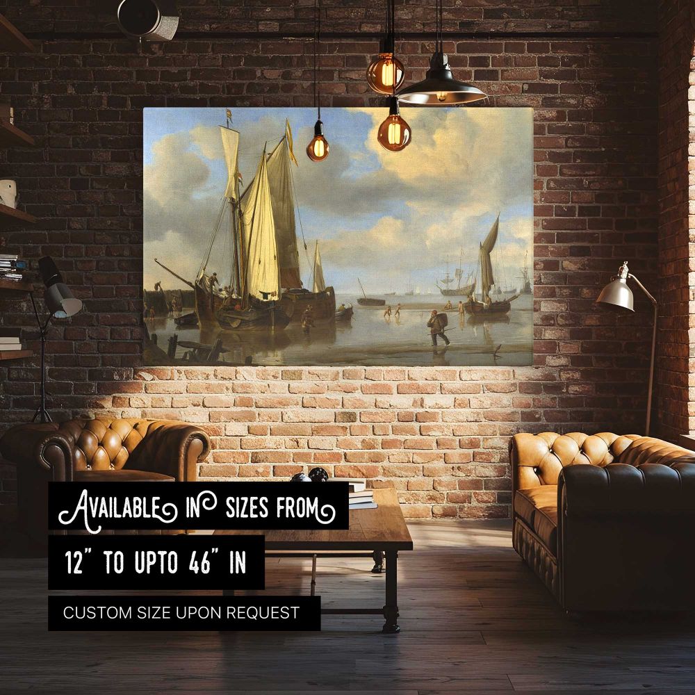 Fishing Boats Moored on a Sandy Shore canvas wall art in room setting 4