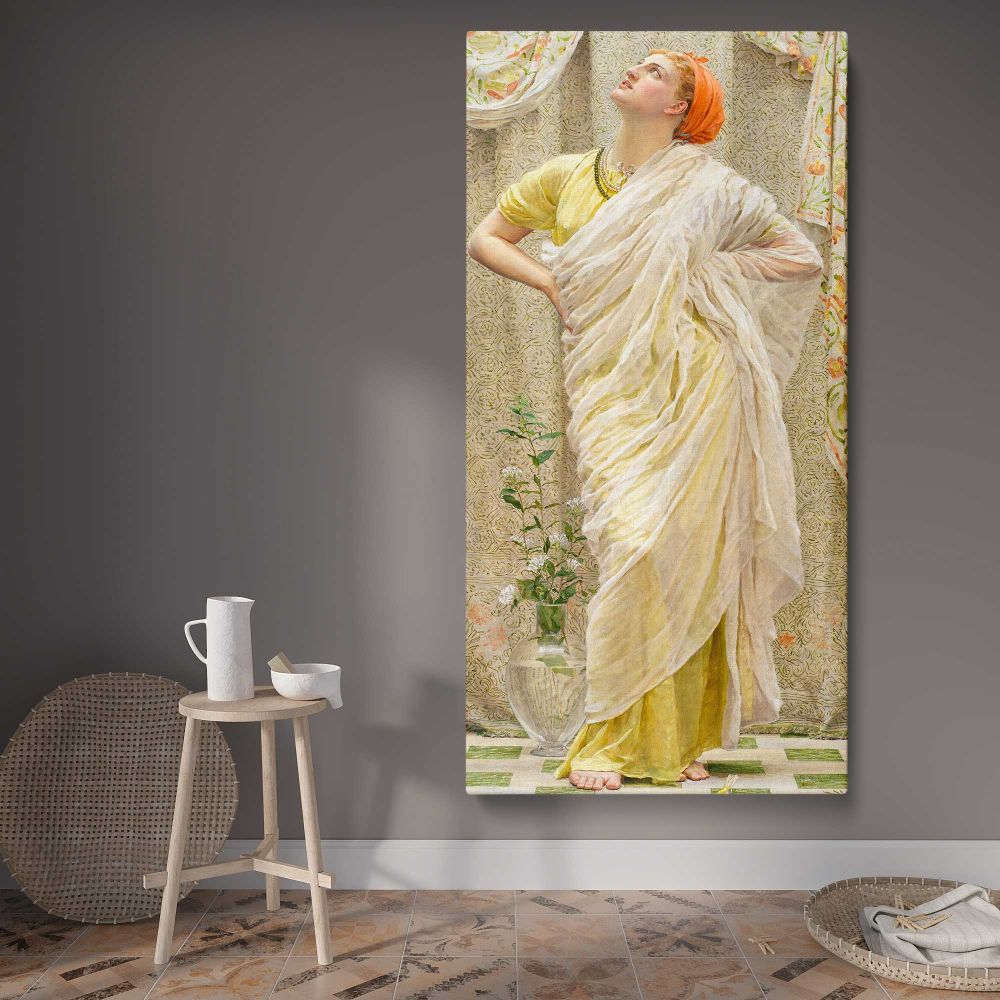 Canaries 1841 1893 by Albert Joseph Moore canvas wall art displayed in a contemporary room