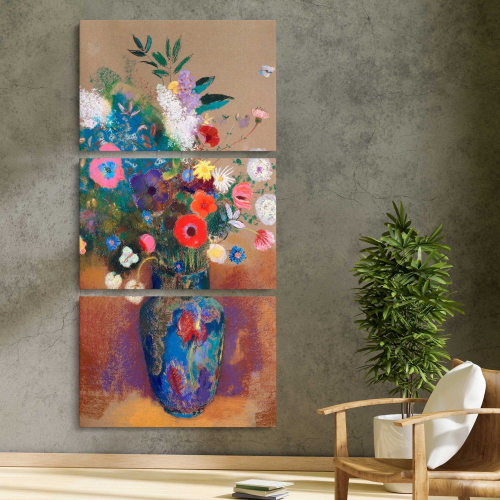 Vintage by Odilon Redon three panel canvas print in a contemporary interior