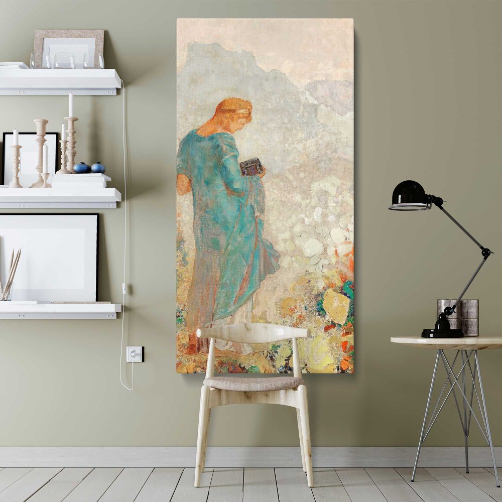 Pandora 1910 1912 by Odilon Redon canvas wall art shown in a modern interior