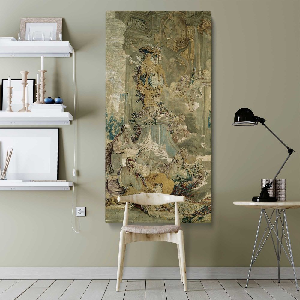 Psyches Entrance into Cupids Palace left fragment from The Story of Psyche by Francois Boucher canvas wall art shown in a modern interior