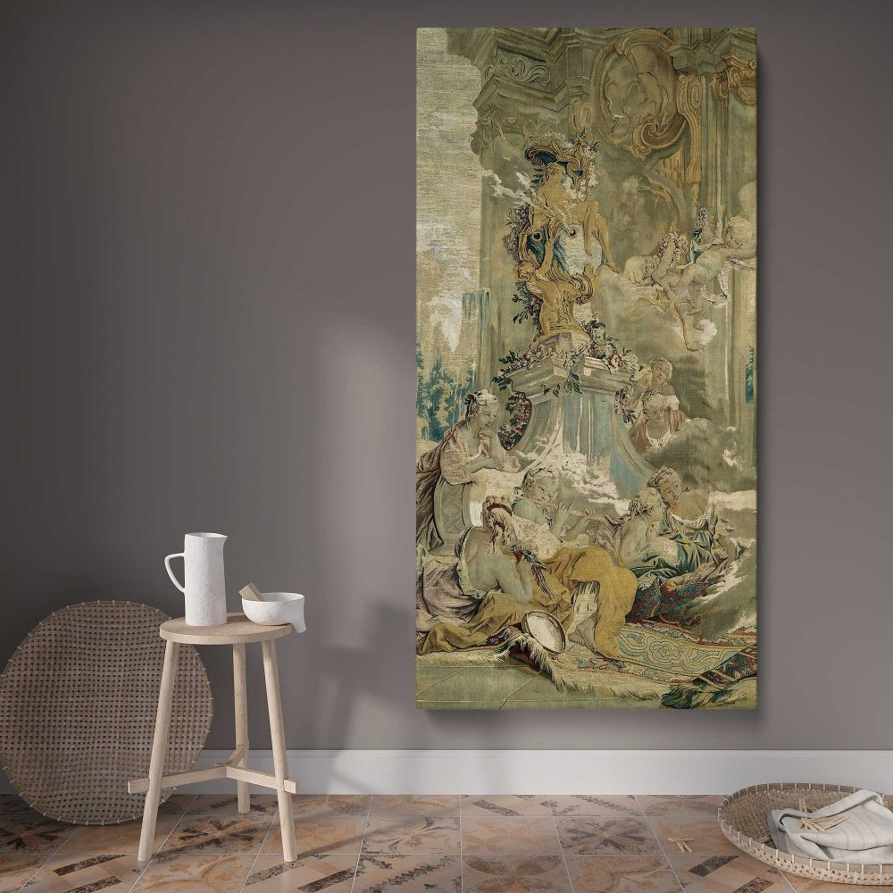 Psyches Entrance into Cupids Palace left fragment from The Story of Psyche by Francois Boucher canvas wall art displayed in a contemporary room