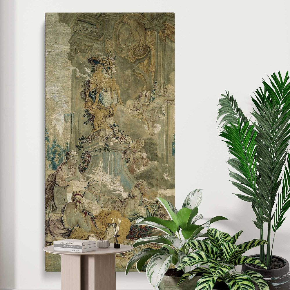 Psyches Entrance into Cupids Palace left fragment from The Story of Psyche by Francois Boucher canvas print displayed in a modern interior