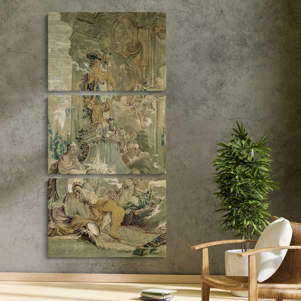 Psyches Entrance into Cupids Palace left fragment from The Story of Psyche by Francois Boucher three panel canvas print in a contemporary interior
