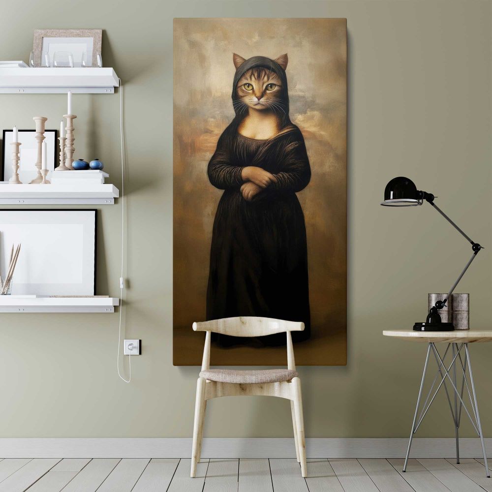 Mona Lisa Cat Portrait canvas wall art shown in a modern interior