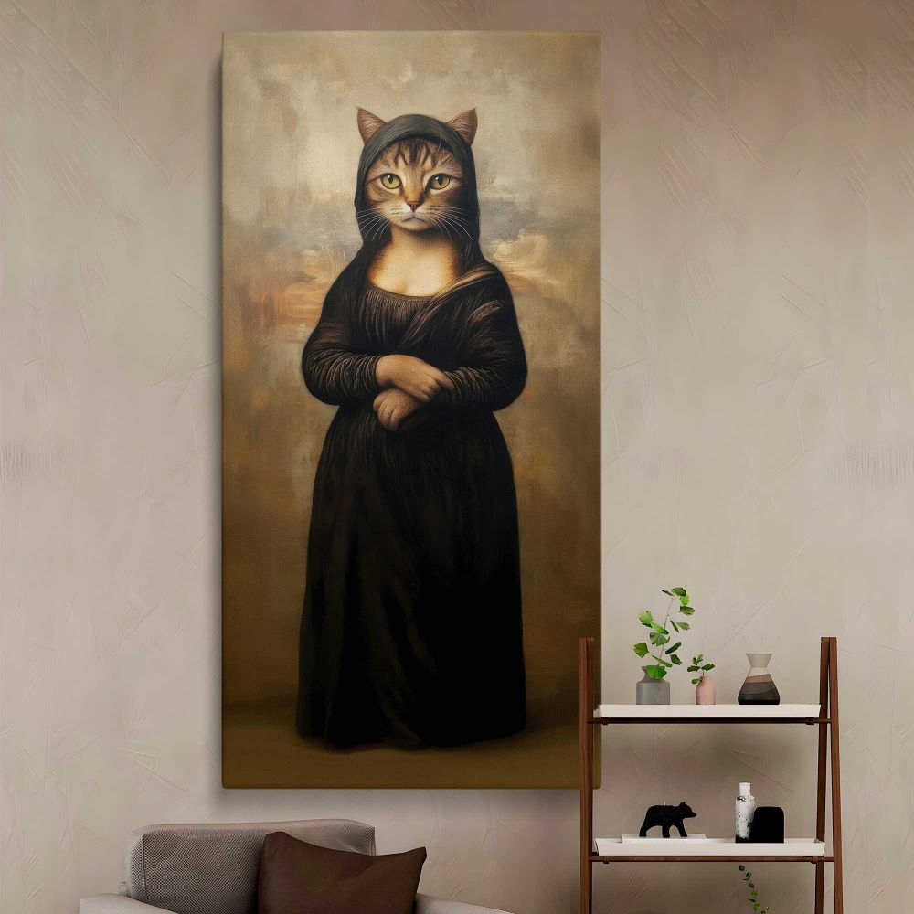 Mona Lisa Cat Portrait canvas wall art in a styled interior