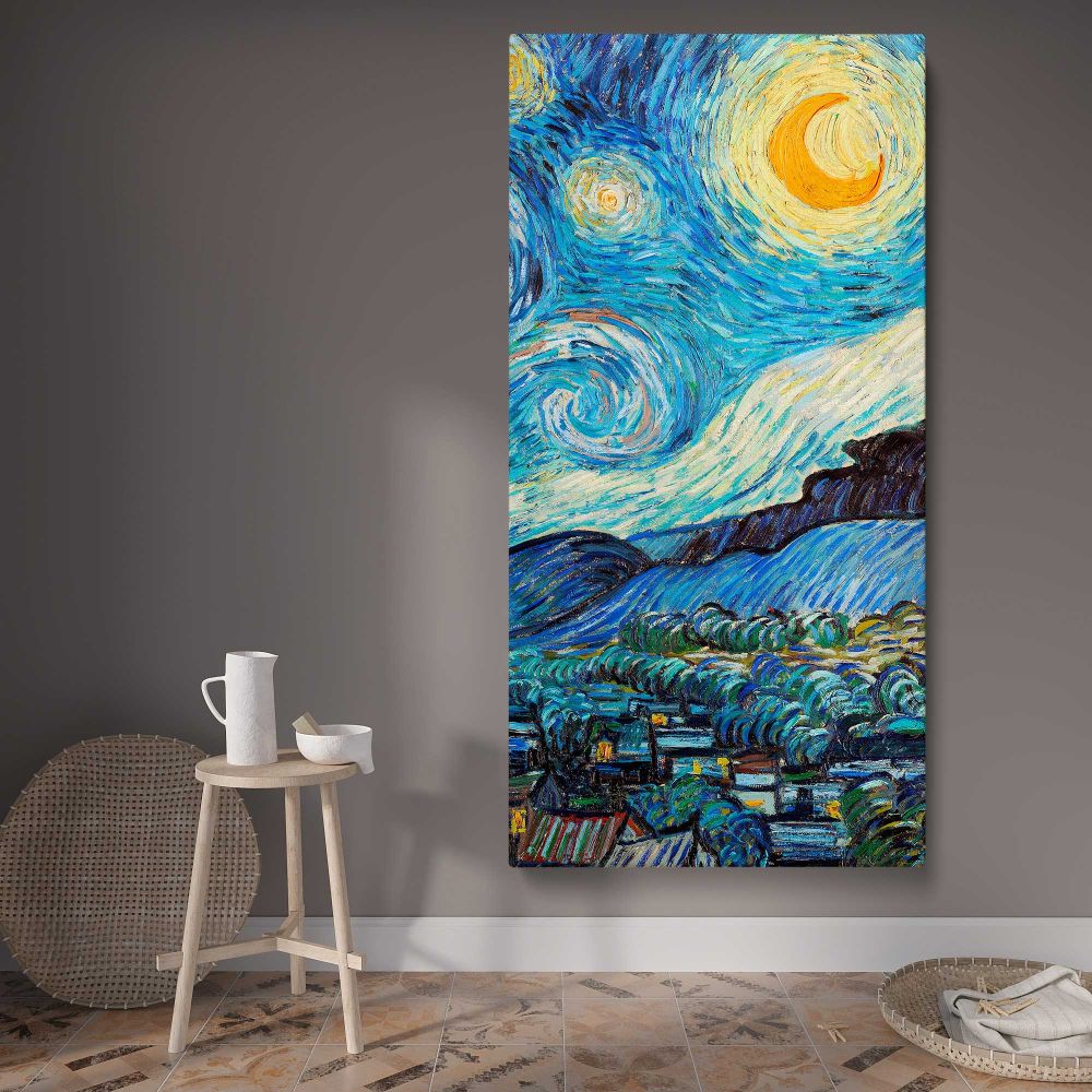 Starry Night Van Goghs artwork by Vincent van Gogh canvas wall art displayed in a contemporary room