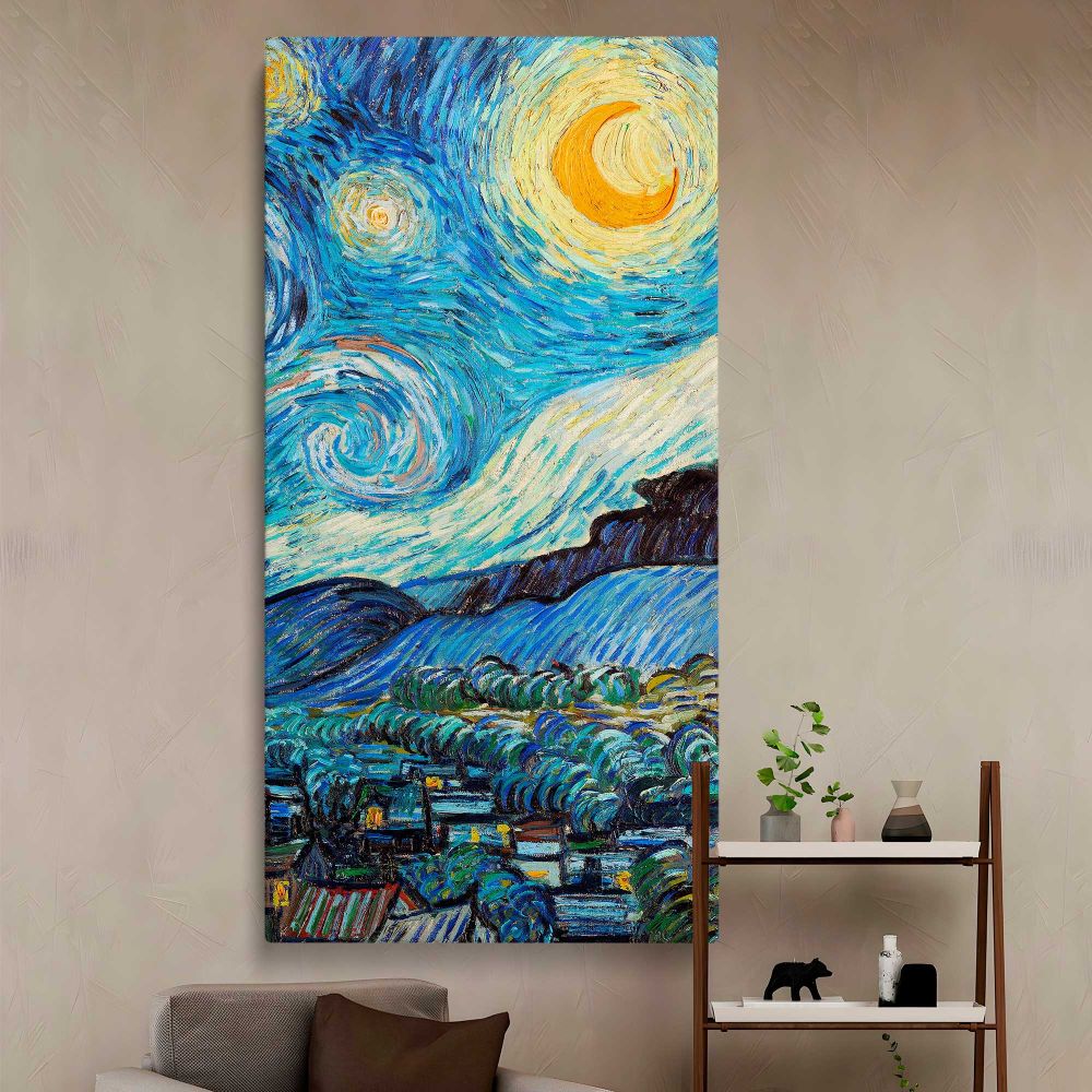 Starry Night Van Goghs artwork by Vincent van Gogh canvas wall art in a styled interior