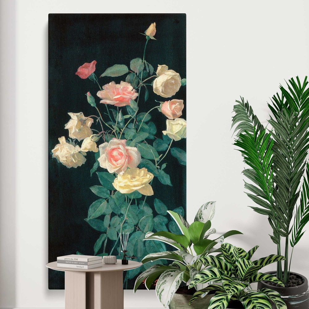 Roses 1878 by George Cochran Lambdin canvas print displayed in a modern interior