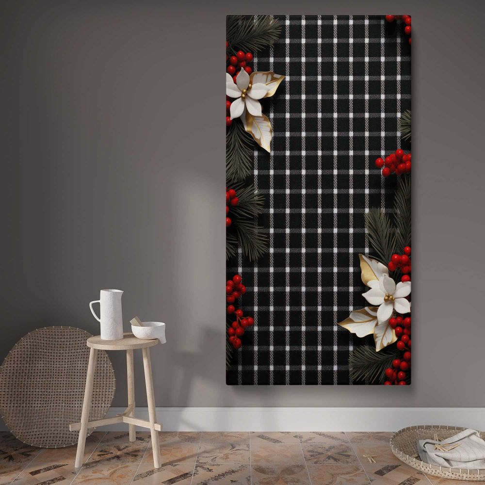 Christmas Houndstooth Floral Pattern canvas wall art displayed in a contemporary room
