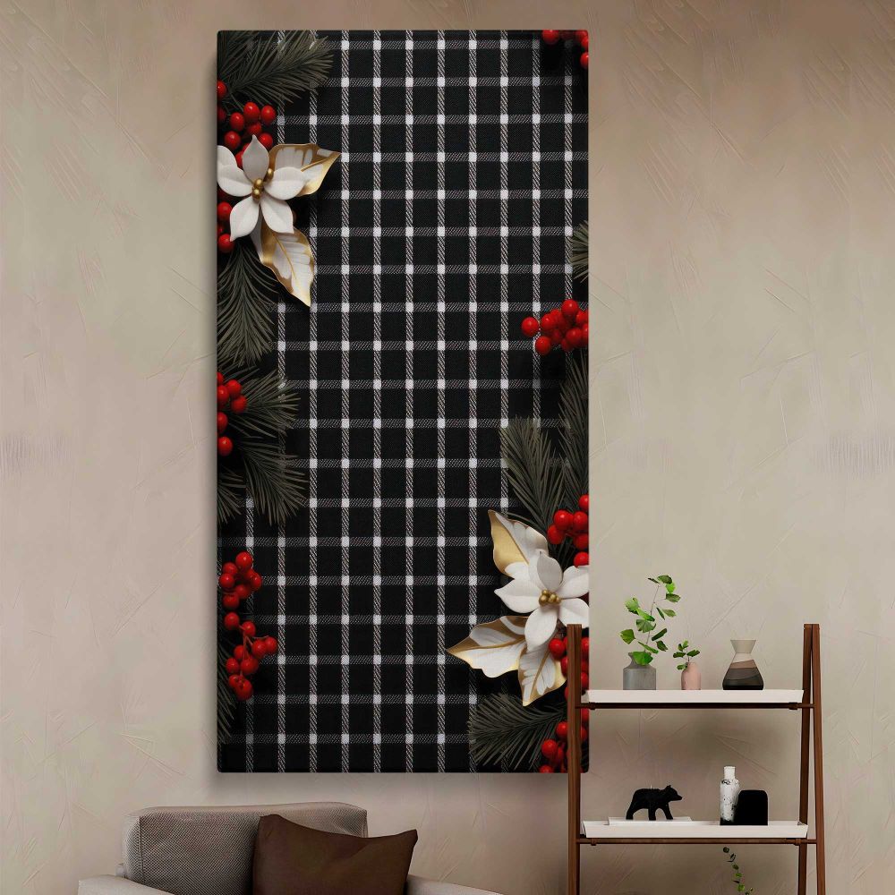 Christmas Houndstooth Floral Pattern canvas wall art in a styled interior