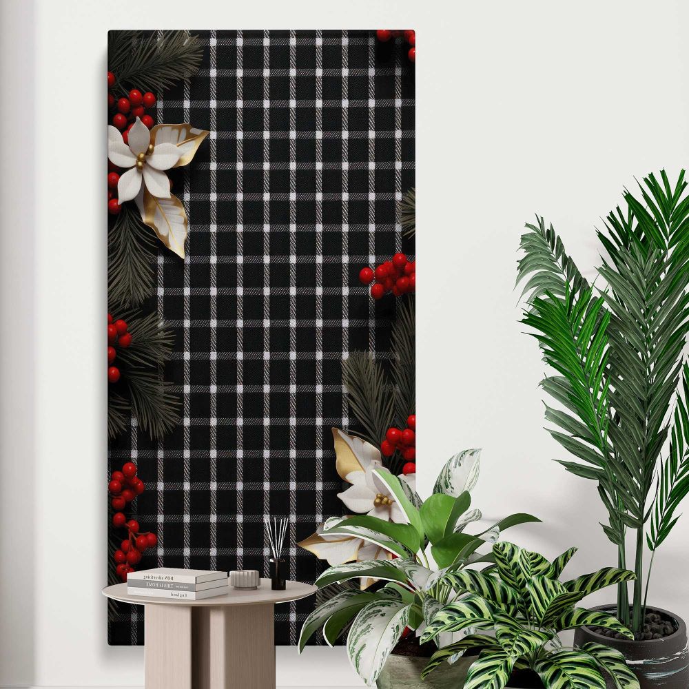 Christmas Houndstooth Floral Pattern canvas print displayed in a modern interior