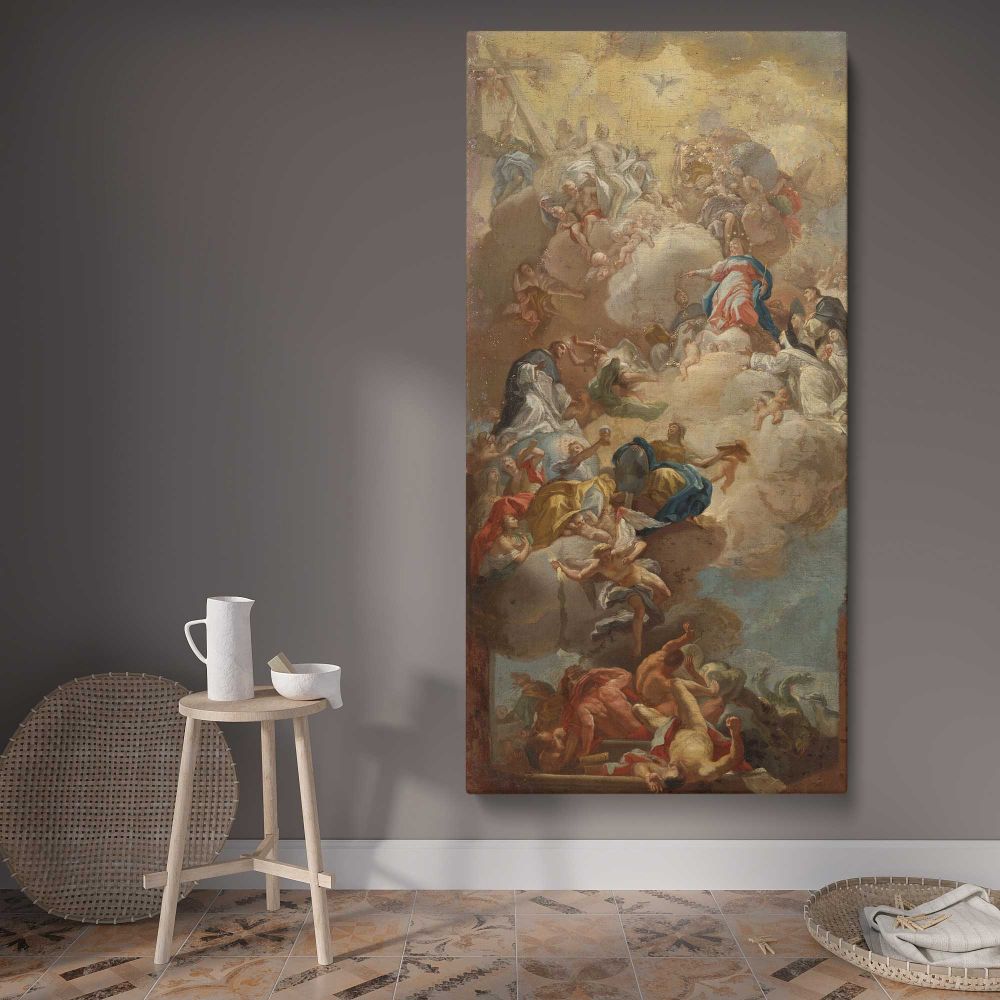The Glorification of Saint Dominic 1710 1785 by Francesco Solimena canvas wall art displayed in a contemporary room