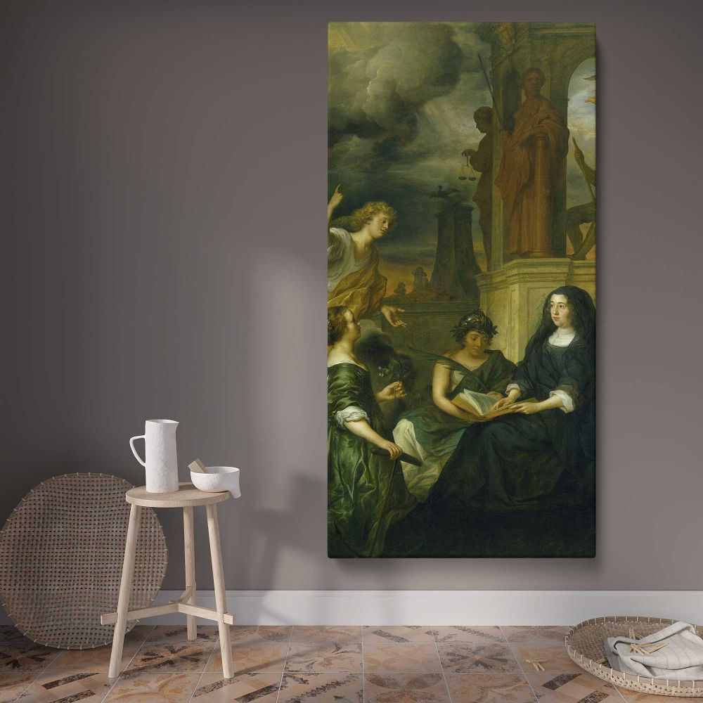 Allegory on the Memory of Frederik Hendrik 1584 1647 Prince of Orange with the Portrait of his Widow Amalia van Solms 1654 by Govert Flinck canvas wall art displayed in a contemporary room