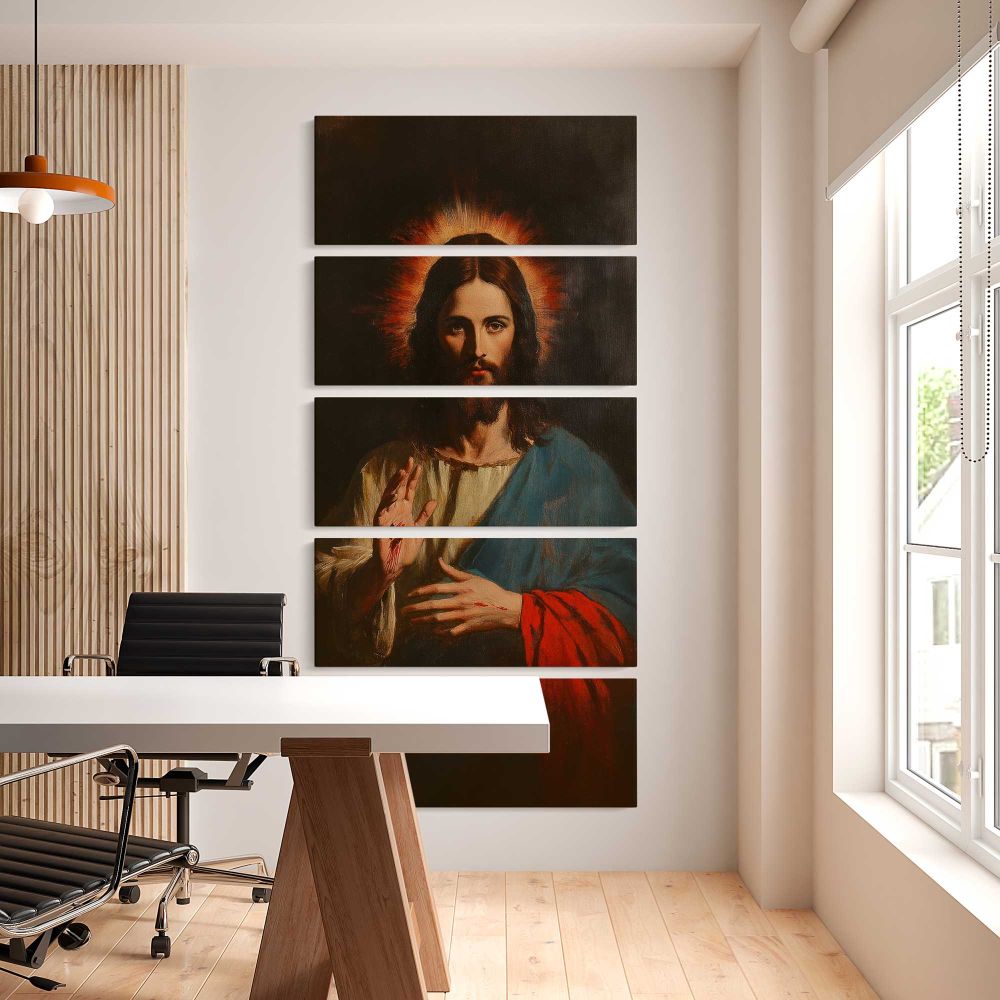 Vintage Roses in a Vase five panel canvas wall art office mockup