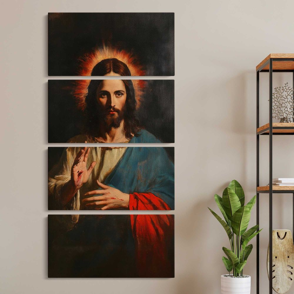 Vintage Roses in a Vase three panel canvas wall art room mockup