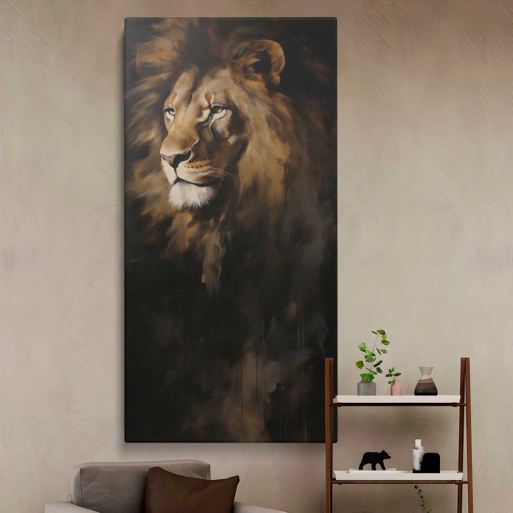 Majestic Lion Portrait canvas wall art in a styled interior