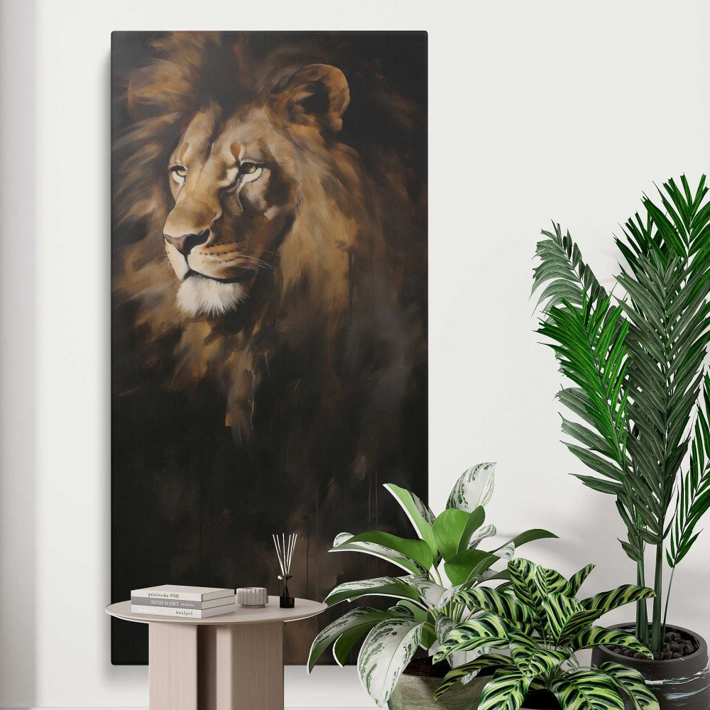 Majestic Lion Portrait canvas print displayed in a modern interior