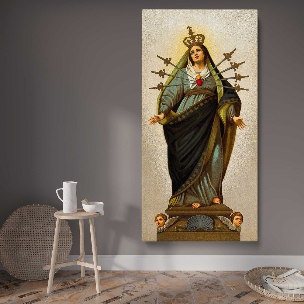 Our Lady of the Seven Sorrows canvas wall art displayed in a contemporary room