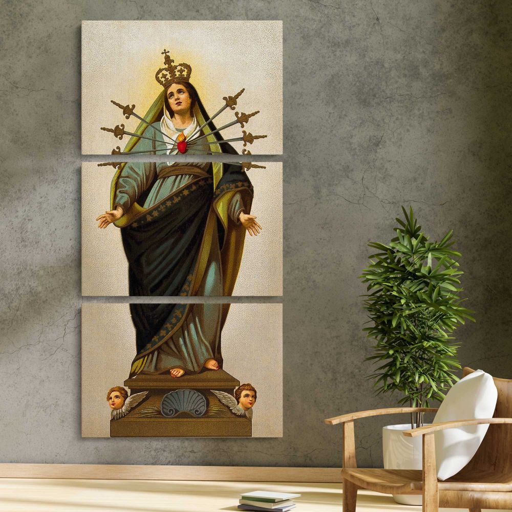 Our Lady of the Seven Sorrows three panel canvas print in a contemporary interior