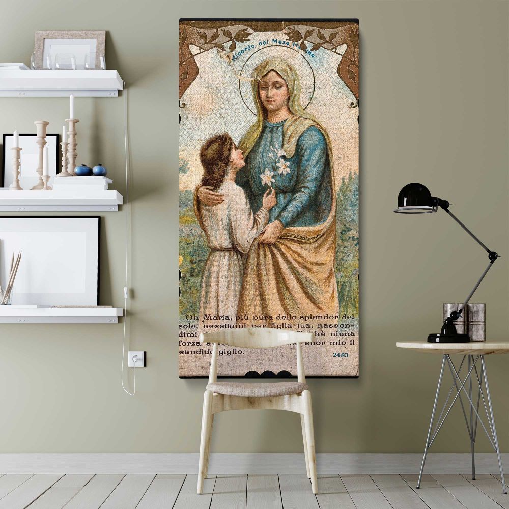 Vintage Virgin Mary Devotional Portrait canvas wall art shown in a modern interior