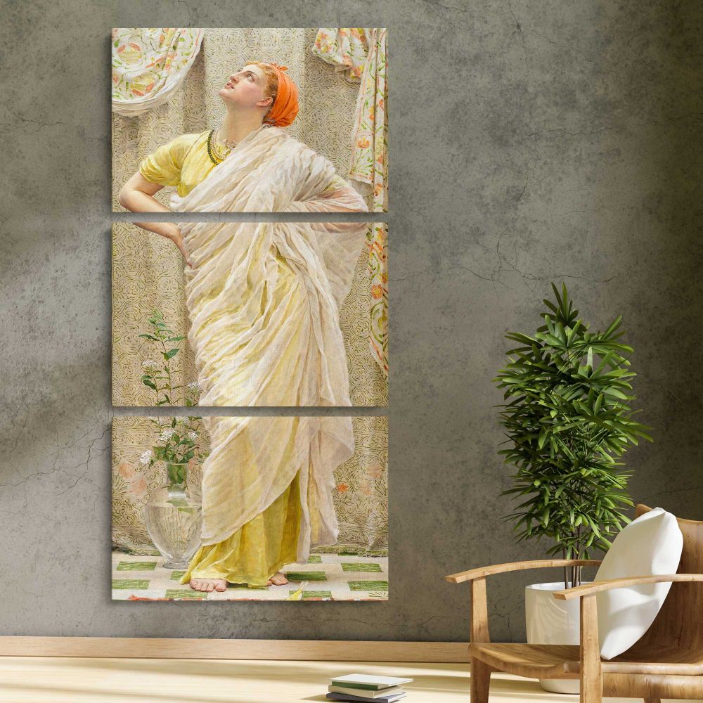 Canaries 1841 1893 by Albert Joseph Moore three panel canvas print in a contemporary interior