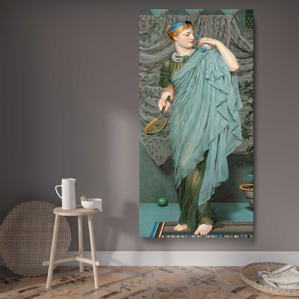 Battledore 1868 1870 by Albert Joseph Moore canvas wall art displayed in a contemporary room