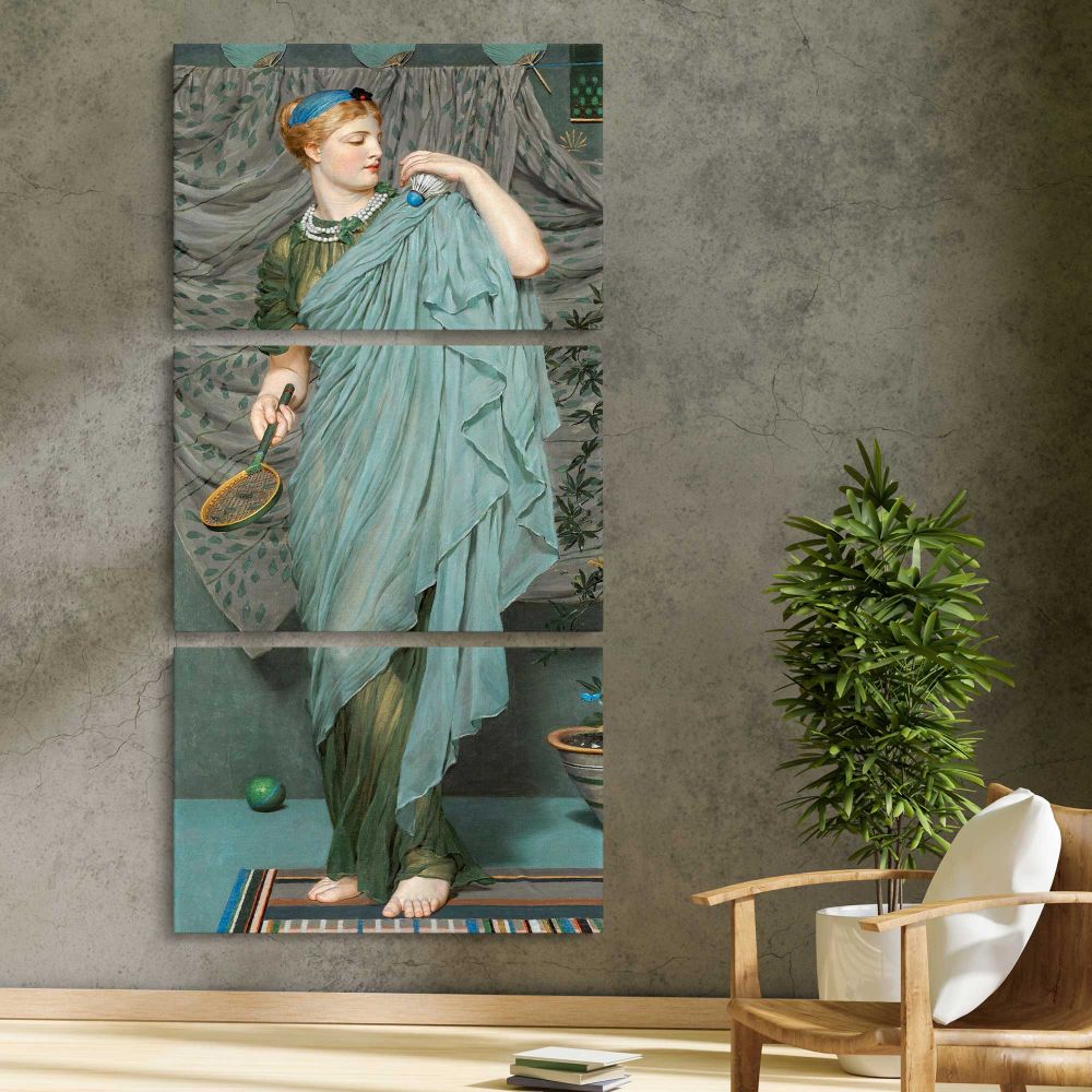 Battledore 1868 1870 by Albert Joseph Moore three panel canvas print in a contemporary interior